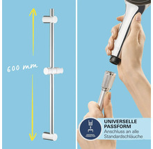 Brausestange mit einer Länge von 600 mm und universeller Passform für Standardanschlüsse