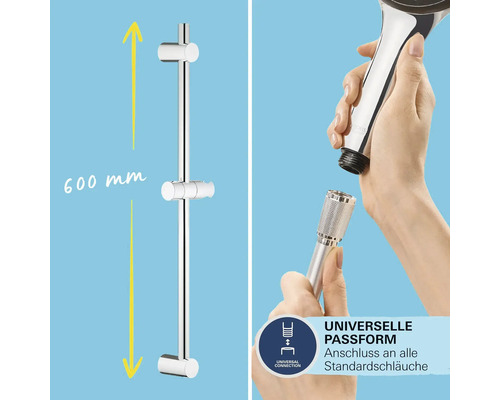 Brausestange mit einer Länge von 600 mm und universeller Passform für Standardanschlüsse