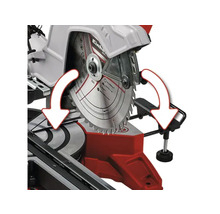 Kapp- und Gehrungssäge mit zwei Pfeilen, die die Schneidbewegung anzeigen