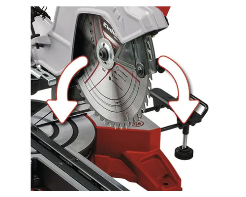 Kapp- und Gehrungssäge mit zwei Pfeilen, die die Schneidbewegung anzeigen