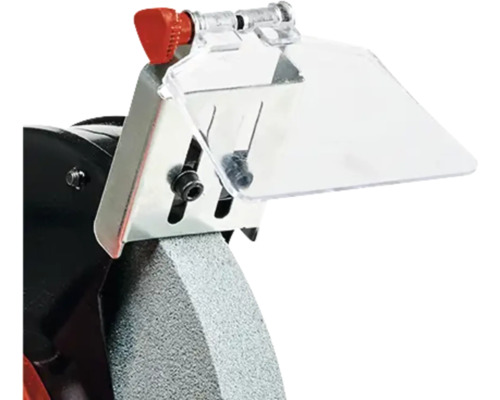 Schleifbock mit Schutzvorrichtung und Schleifscheibe