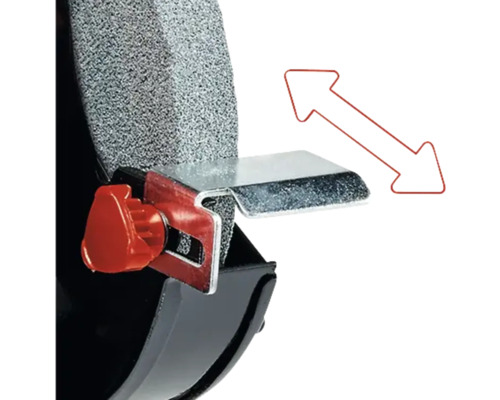 Schleifbock Detailansicht mit Werkstückauflage und Einstellschraube