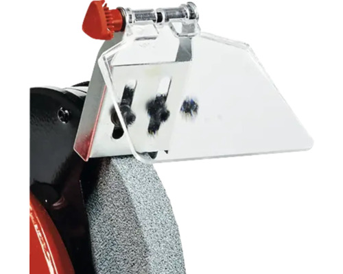 Schleifscheibe mit transparentem Schutz und rotem Einstellknopf