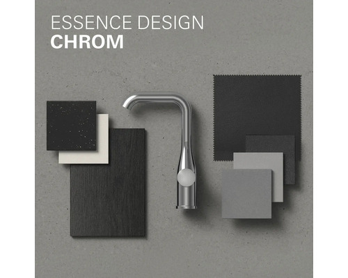 Küchenarmatur aus Chrom mit Materialproben
