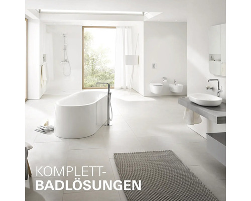 Helles Badezimmer mit Badewanne, Dusche, Waschbecken und Toilette.