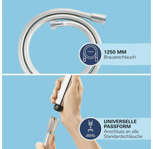 Brauseschlauch mit einer Länge von 1250 mm und universeller Passform für Standardanschlüsse.