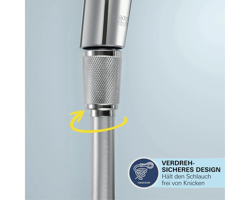 Verdrehsicheres Design hält den Duschschlauch knickfrei.