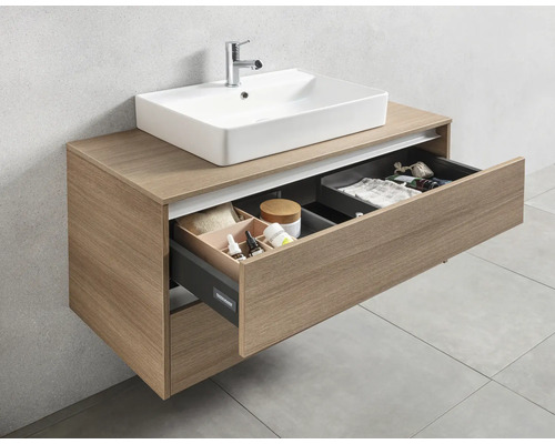 Waschtischunterschrank mit Schubladen und Aufsatzwaschbecken