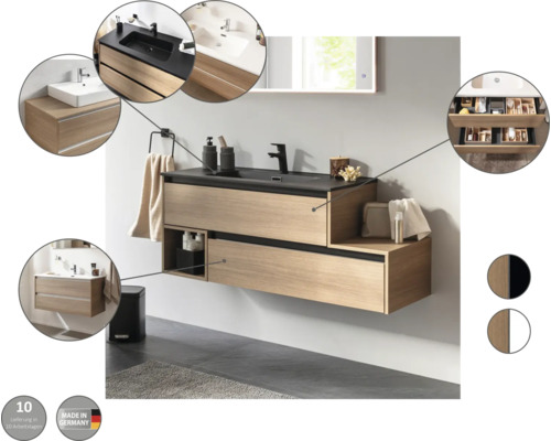 Modernes Badezimmer mit Waschtischunterschrank, Waschbecken und Spiegel