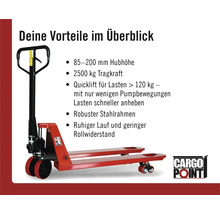 Handhubwagen mit 2500 Kilogramm Tragkraft und Stahlrahmen