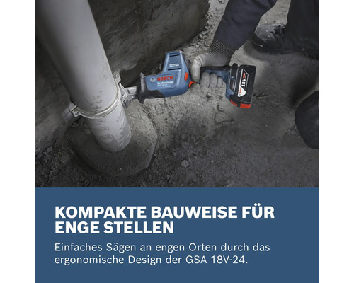 Bosch Professional Akku Säbelsäge GSA 18V-24 beim Sägen eines Rohrs
