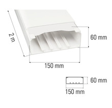 Abbildung eines Kabelkanals mit den Maßen 2 Meter Länge, 150 Millimeter Breite und 60 Millimeter Höhe.