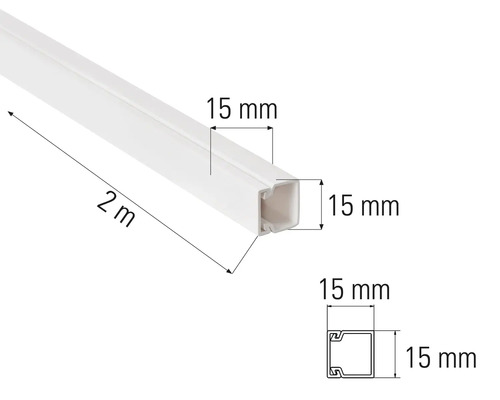 Kabelkanal, Länge 2 Meter, Abmessungen 15 x 15 Millimeter
