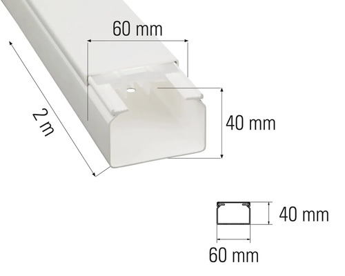 Kabelkanal, 2 Meter Länge, 60 Millimeter Breite, 40 Millimeter Höhe