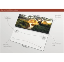 Glasbild mit Landschaftsmotiv, inklusive Abstandshalter zur Wandmontage