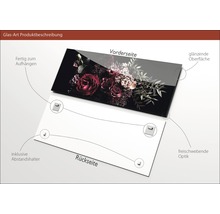 Glasbild mit Blumenmotiv, inklusive Abstandshalter, zur Wandmontage geeignet