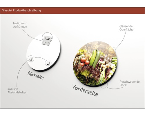 Glasbild mit Gemüsemotiv, inklusive Abstandshalter und Aufhängung