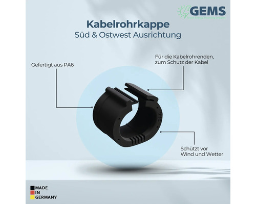 Kabelrohrkappe aus Polyamid 6 für Südausrichtung und Ostwestausrichtung