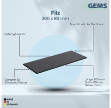 Filz zum Schutz der Dachhaut, 200 x 80 Millimeter, gefertigt aus Polypropylen, geeignet für Wind und Wetter