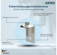Potentialausgleichsklemme aus Aluminium für Süd und Ost-West Ausrichtung