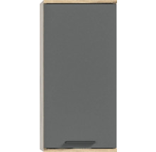 Grauer Hängeschrank mit Holzrahmen