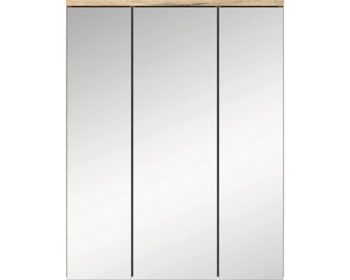 Spiegelschrank mit drei Türen und Holzstruktur
