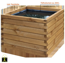 Hochteich aus Holz mit circa 250 Liter Füllvolumen inklusive Teichfolie