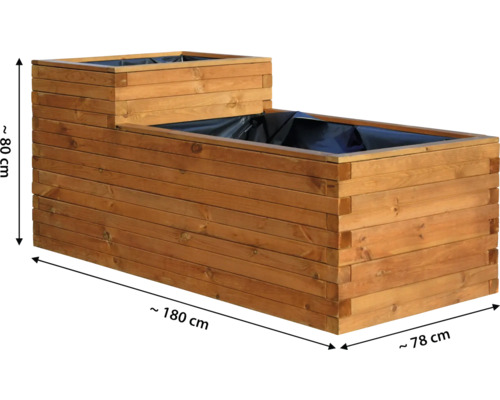 Zweistufiger Pflanzkasten aus Holz mit den Maßen circa 180 x 78 x 80 cm