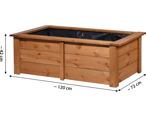 Pflanzkasten aus Holz mit den Maßen circa 120 cm Länge, 72 cm Breite und 42 cm Höhe