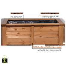Holz Pflanzkasten mit Teichfolie und Kabelkanal für Pumpe, Füllvolumen circa 200 Liter
