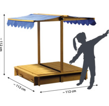 Sandkasten aus Holz mit Sonnenschutz und den Maßen circa 112 cm