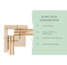 38 Millimeter Steckschraubsystem Aufbau mit Holzelementen und Schrauben