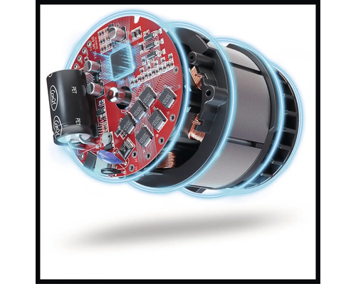Explosionszeichnung der elektronischen Bauteile eines Gerätes.