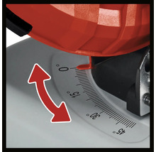 Detailaufnahme einer Gehrungssäge mit Gradeinteilung und Pfeil