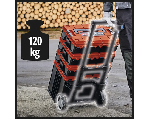 Werkzeugkoffer-Set mit Rollen und einer maximalen Traglast von 120 Kilogramm.