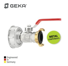 GEKA Logo. GEKA IBC Adapter mit Absperrhahn und GEKA Kupplung.