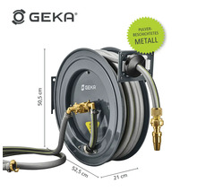 Geka Schlauchaufroller mit Gartenschlauch aus Metall, pulverbeschichtet, mit Größenangaben