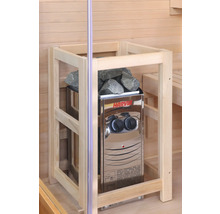 Saunaofen mit Steinen in einer Holzsauna