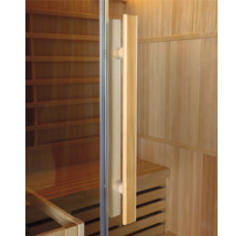 Sauna mit Glastür und Holzgriff