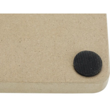 Nahaufnahme einer Holzplatte mit einem angebrachten Möbelgleiter