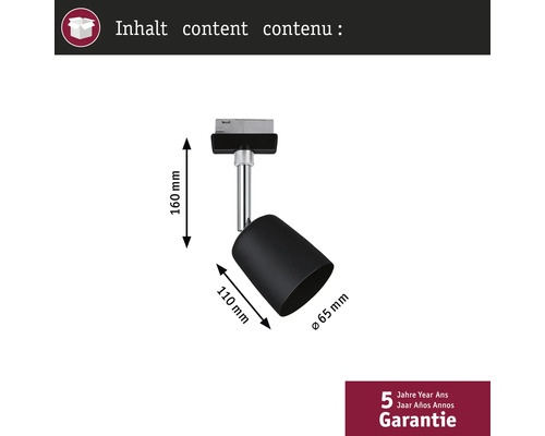 Abmessungen einer schwarzen Schienenleuchte