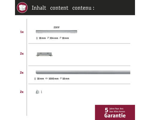 Inhalt der Verpackung: Beleuchtung und Zubehör