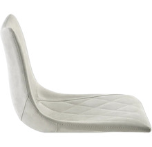 Detailansicht eines Stuhls mit gesteppter Sitzfläche und hoher Rückenlehne