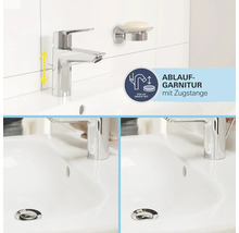 Aufputz-Waschtischarmatur mit Ablaufgarnitur und Zugstange im Badezimmer