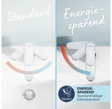 Vergleich einer Standard Armatur mit einer energiesparenden Armatur von Grohe