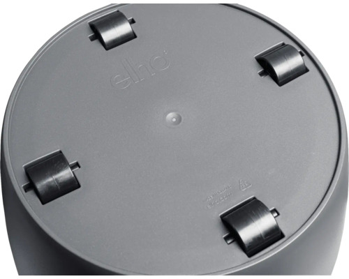 Unterseite eines Blumentopfes mit Rollen und Elho Logo