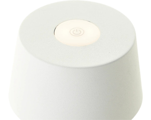 Weiße Tischleuchte mit Einschaltsymbol