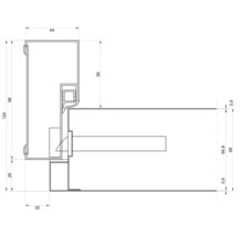Technische Zeichnung eines Fensterprofils mit Maßangaben.