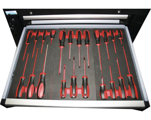 Schublade mit Schraubendrehern in Schaumstoffeinlage