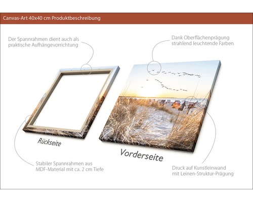 40x40 Zentimeter großes Leinwandbild mit Strandmotiv und MDF Rahmen